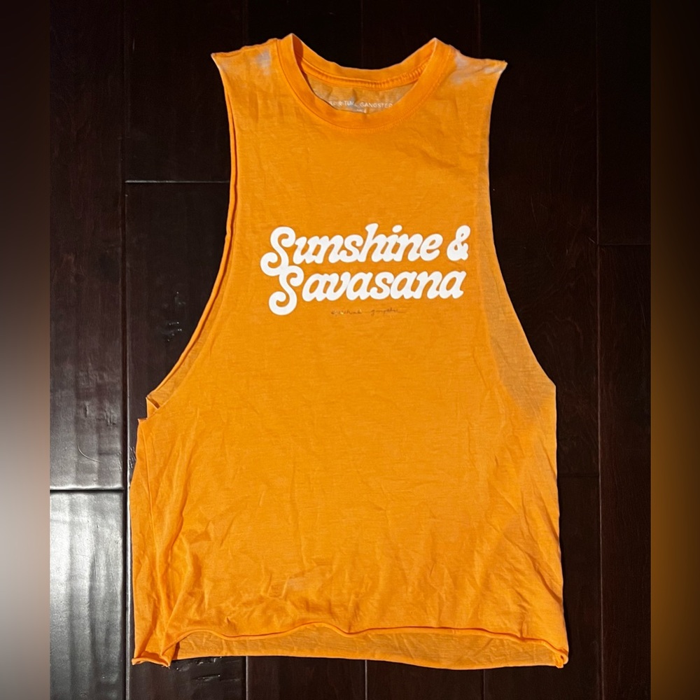 NWOT Spiritual Gangster Sunshine Savasana Yoga Graphic Tank Orange burnout large